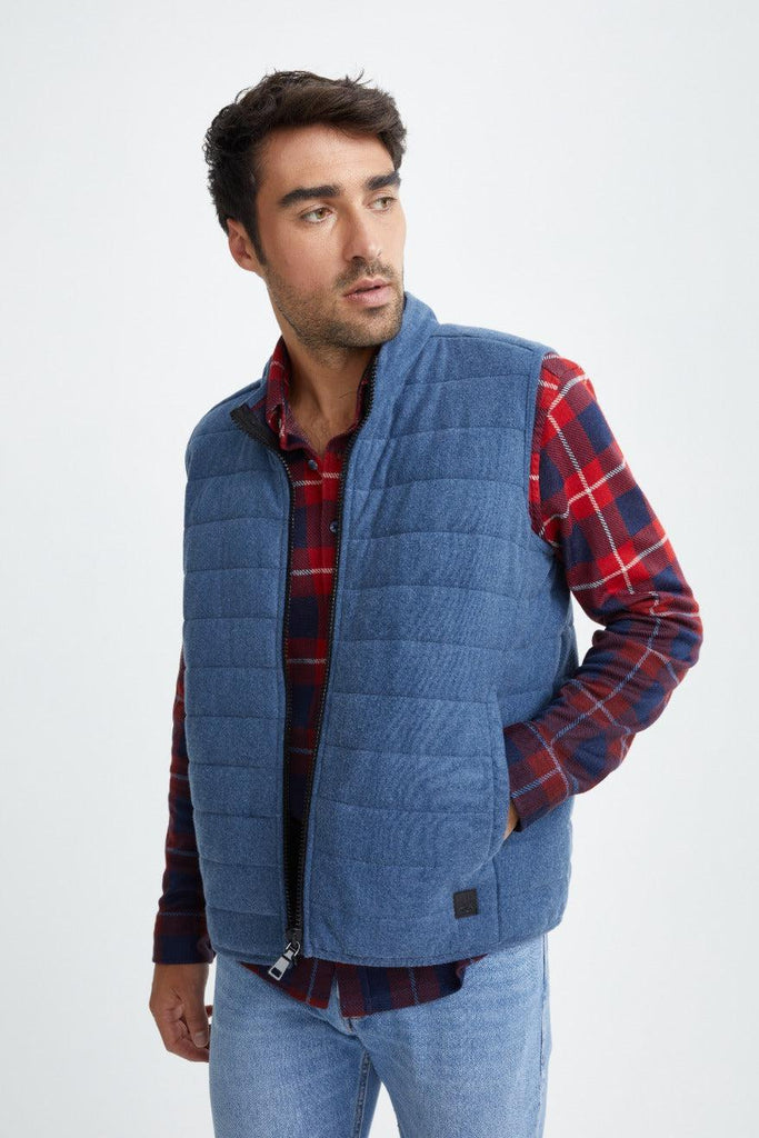 Stone Rose Jersey Fleece Knit Puffer Vest In Blue Denim-The Trendy Walrus