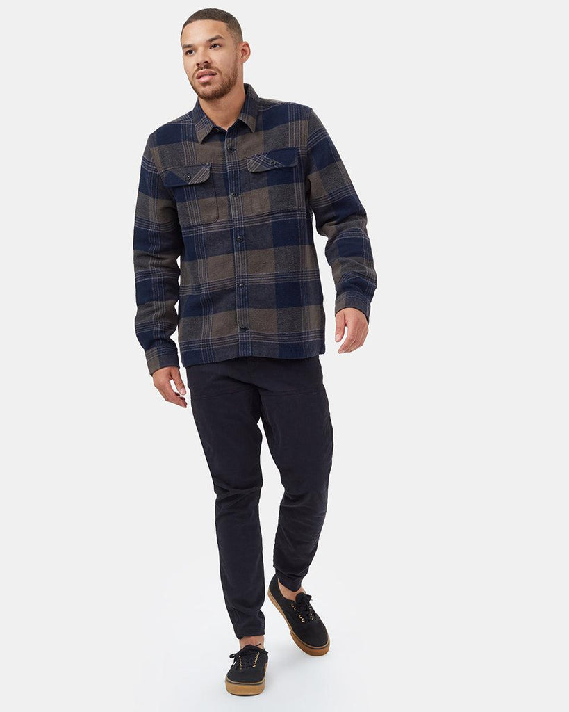 Tentree Heavy Weight Flannel Jacket In Black Olive Green Retro Plaid-The Trendy Walrus