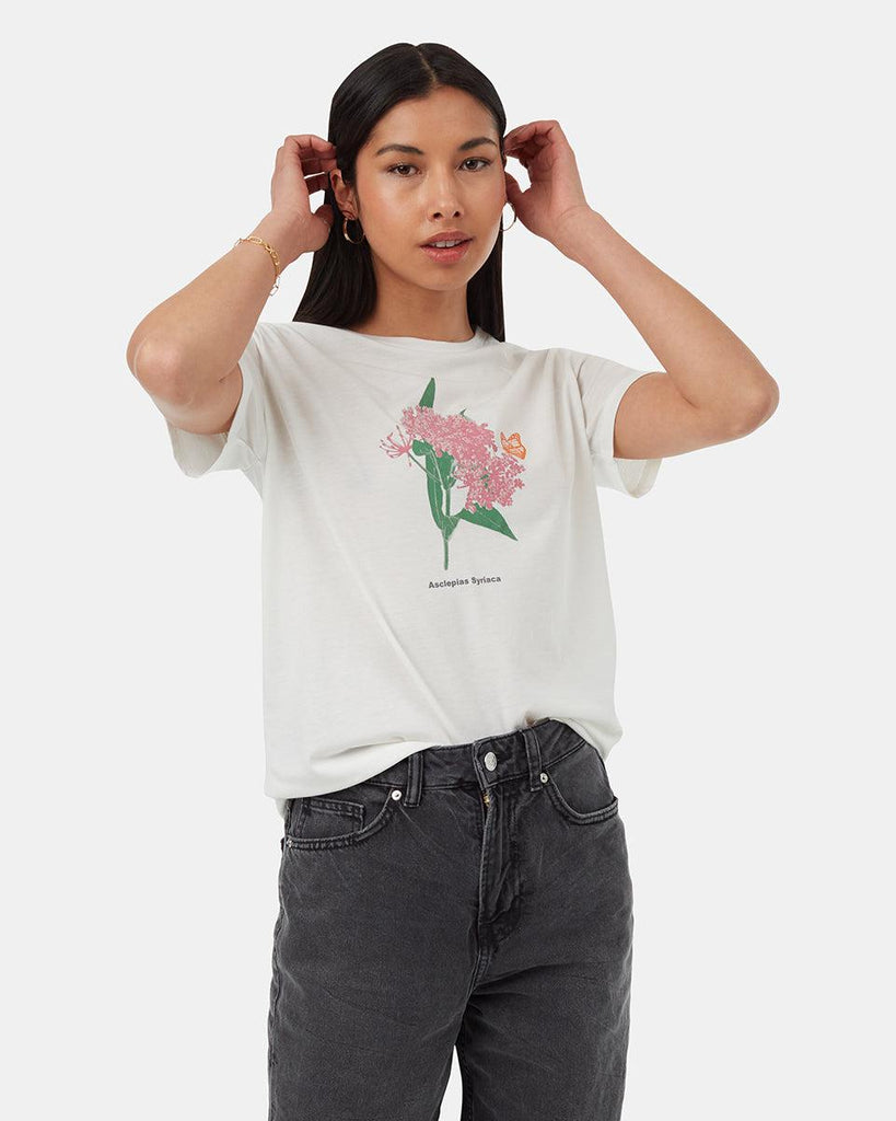 Tentree Monarch Botanical T-Shirt In Cloud White Heather/Dawn Pink-The Trendy Walrus