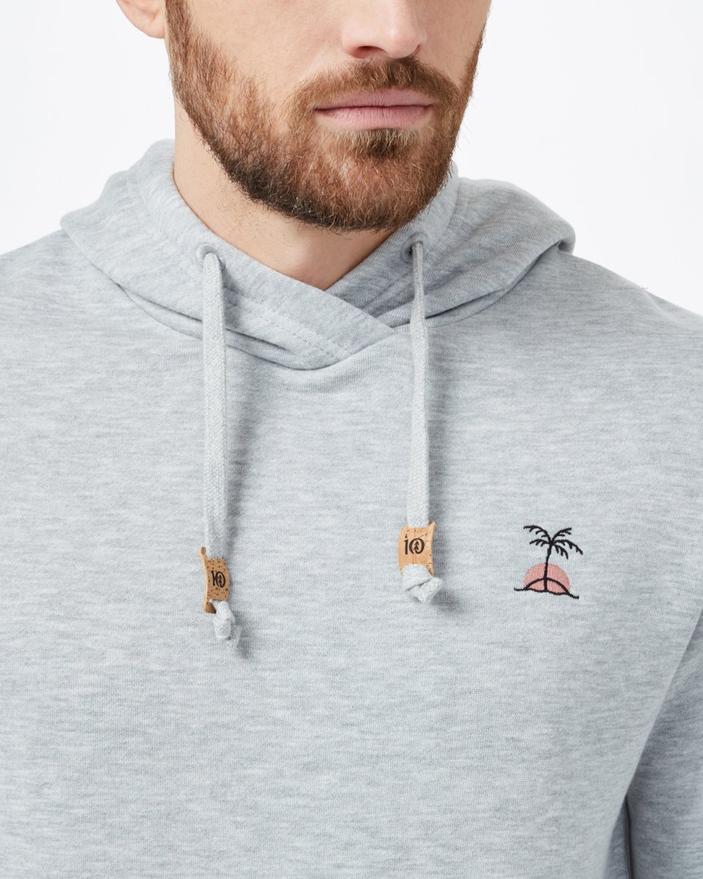 Tentree Palm Sunset Embroidery Hoodie in Hi Rise Grey Heather-The Trendy Walrus