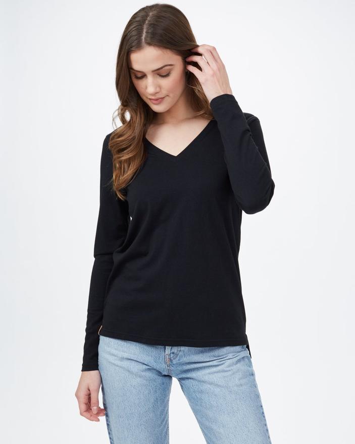Tentree Treeblend Long Sleeve V-Neck in Black-The Trendy Walrus