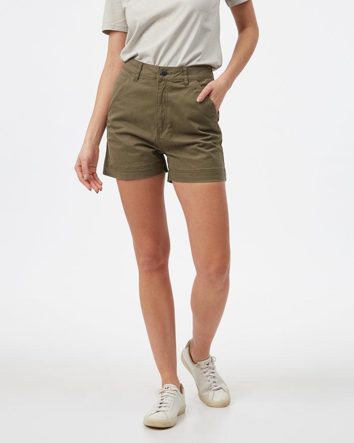 Tentree Twill High Waist Shorts in Olive Night Green-The Trendy Walrus