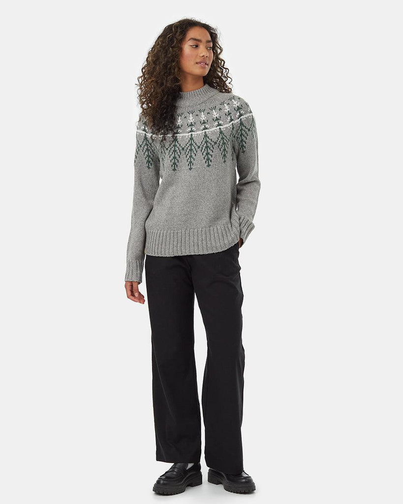 Tentree W Highline Wool Intarsia Sweater In Grey Heather/Hunter Green-The Trendy Walrus