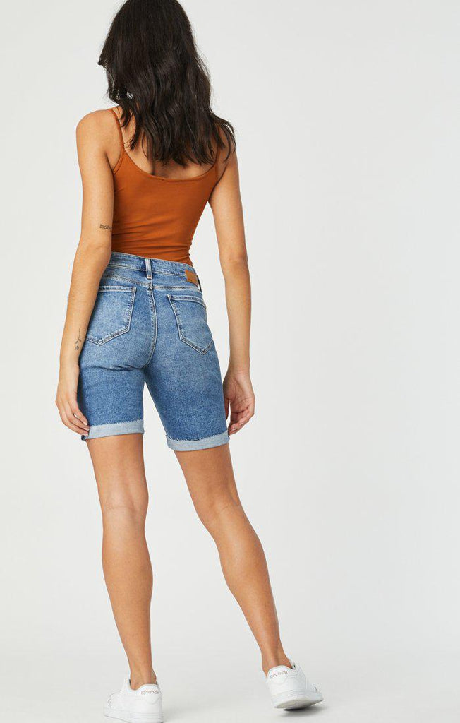 Mavi Alexis Mid Rise Denim Shorts in Used Ripped and Fringe Vintage-The Trendy Walrus