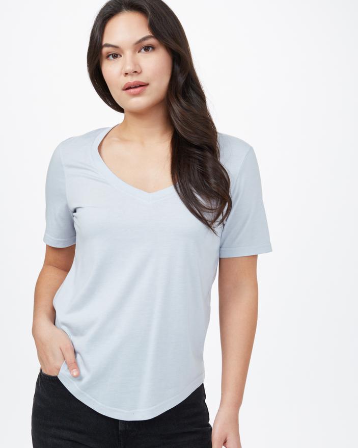 Tentree Blend Classic V-Neck Tee in Ocean Air Blue-The Trendy Walrus