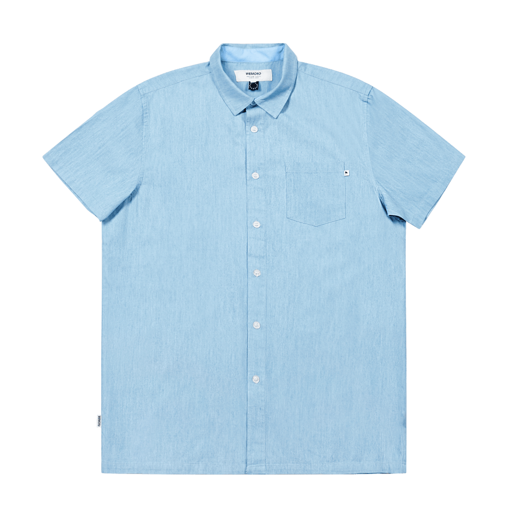 Wemoto Fork Button Front Shirt in Light Denim-The Trendy Walrus